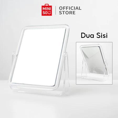 saleMINISO Cermin Makeup Dua Sisi Cermin Meja Double-side Plastic Mirror Round / Rectangleterlaris