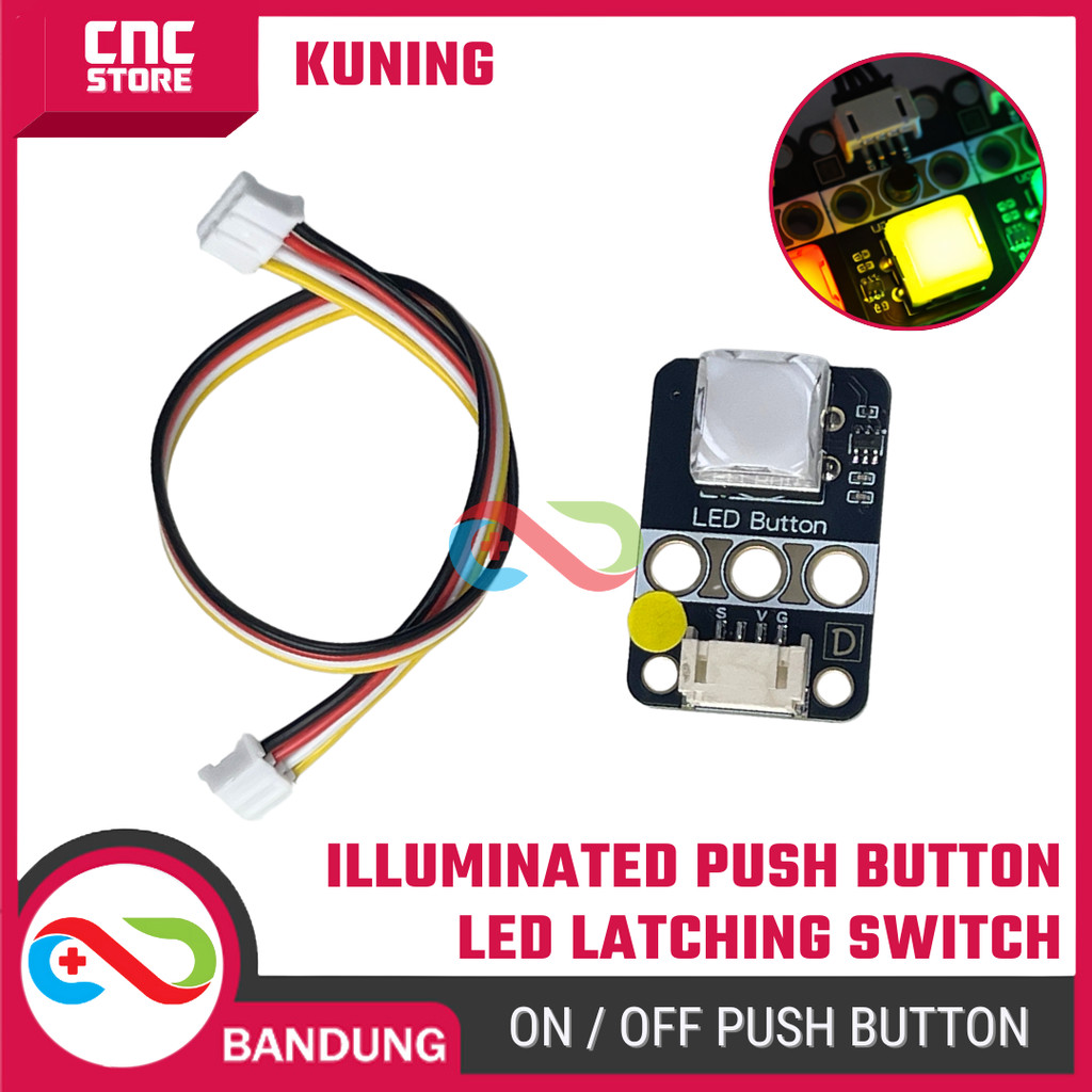 Illuminated Push Button LED Latching Kuning – Modul Tombol Lampu ON/OFF Touch Switch
