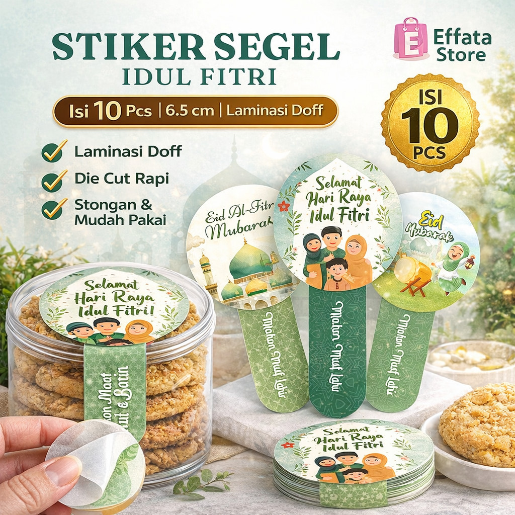 Stiker Segel Toples Idul Fitri 6.5cm – Isi 10pcs | Label Hampers Lebaran Kue Kering