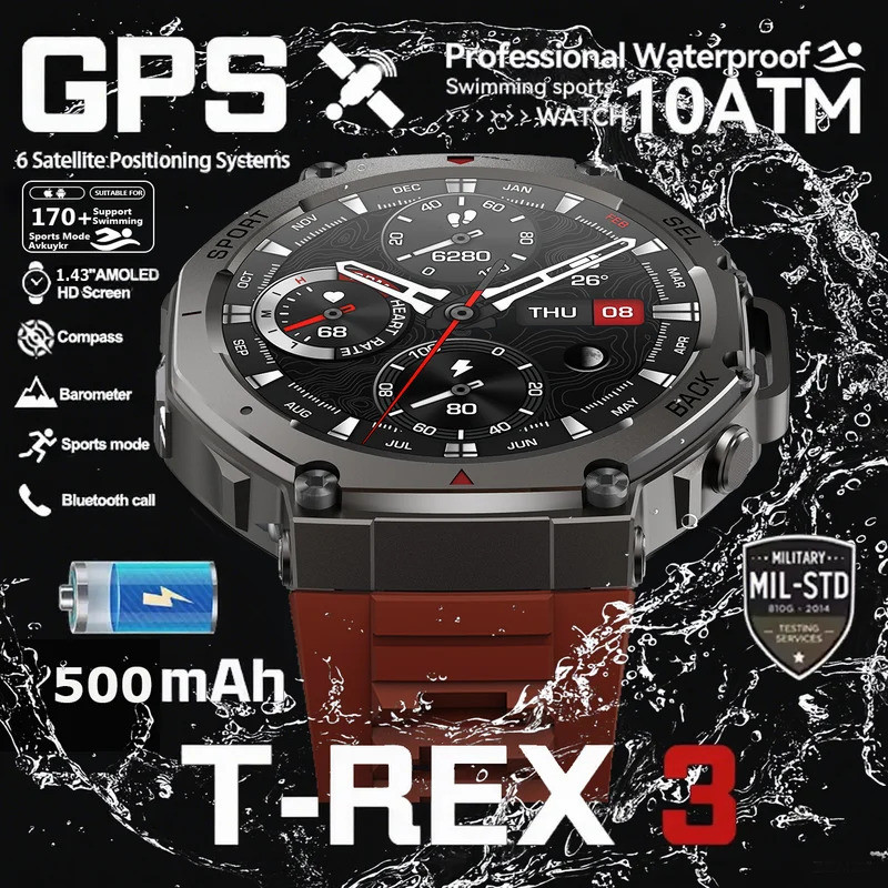 Jam Tangan Pintar Militer Pro Dual-Band GPS Baru 48mm 10ATM Tahan Air Baterai 500mAh Kompas Altimete