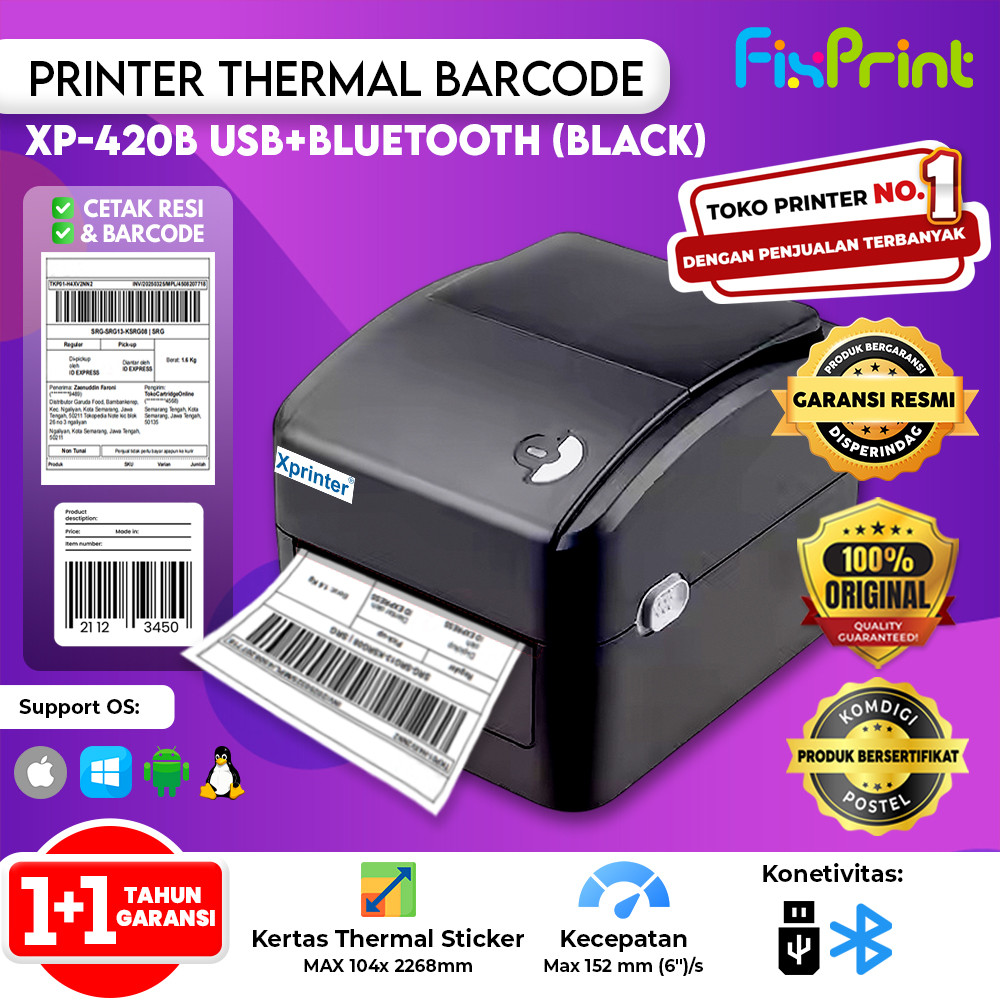 Printer Resi Thermal Barcode XP-420B XP-423B BT-112 USB + Bluetooth Cetak Resi Pengiriman XP-420B In