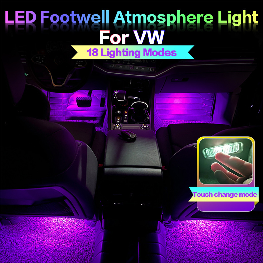 Lampu LED untuk Ruang Kaki Mobil, Aksesoris Lampu Atmosfer untuk VW Golf 4 5 6 MK4 MK5 MK6 Jetta Pas