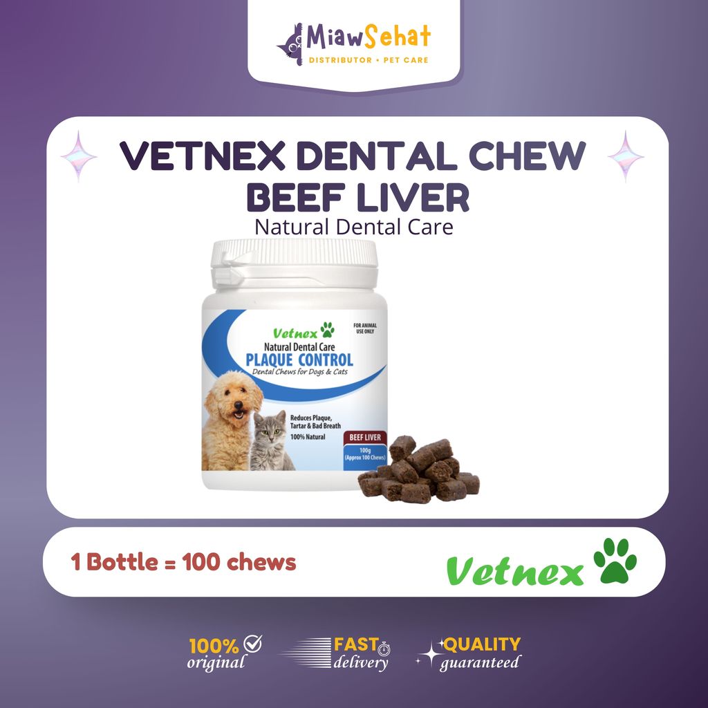 Vetnex Plaque Control Dental Chews for Cats & Dogs 100 Chews - Beef Liver
