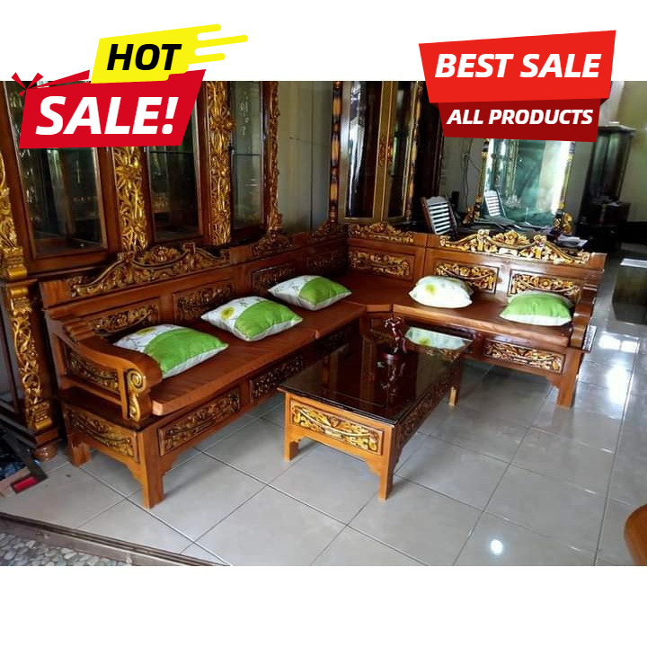Kursi Tamu Kayu Minimalis | Kursi Sudut Ruang Tamu | Sofa Bed Kursi Tamu | Furniture Jepara Asli