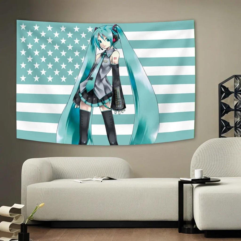 Hatsune Miku American Flag Tapestry Anime Background Decoration Dormitory Bedhead Tapestry Living Ro