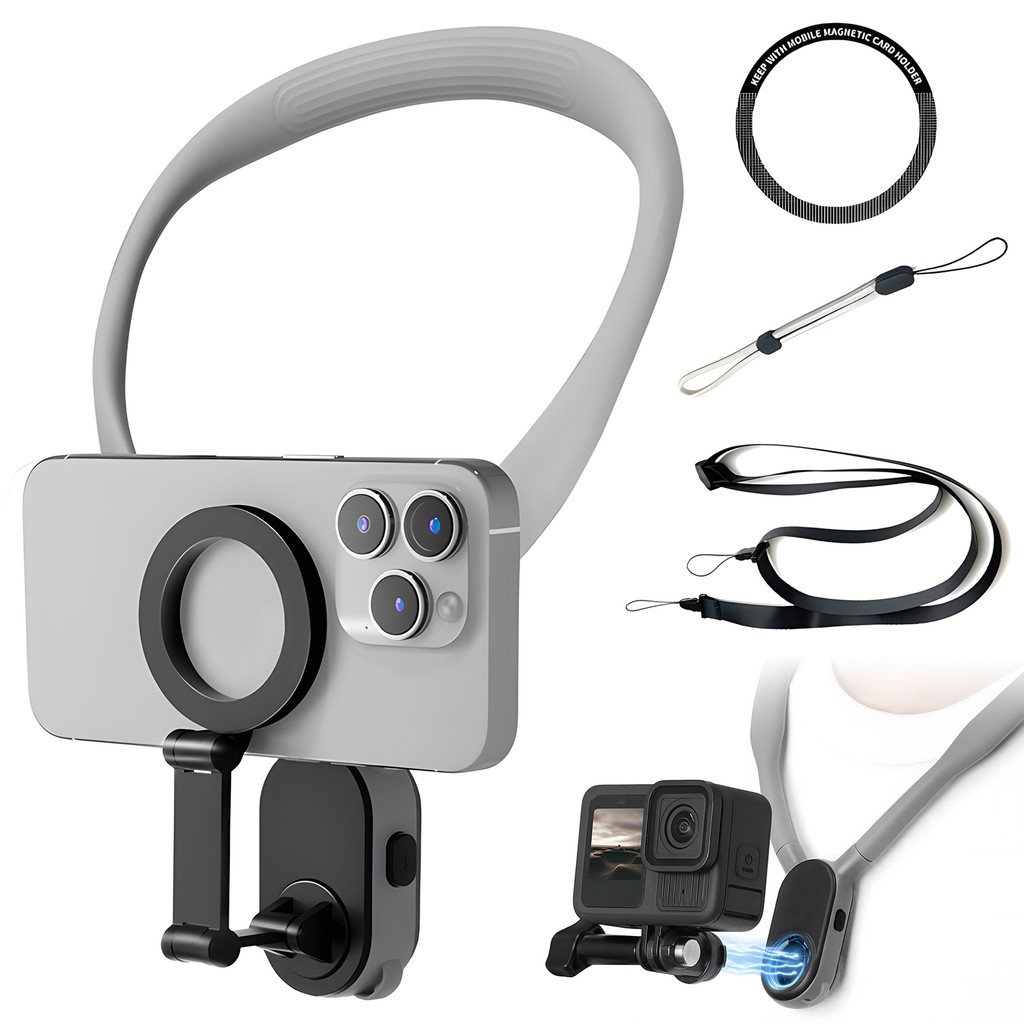 Penyangga Leher Magnetik untuk Ponsel, Penyangga GoPro, Penyangga Ponsel Leher, Penyangga Selfie POV