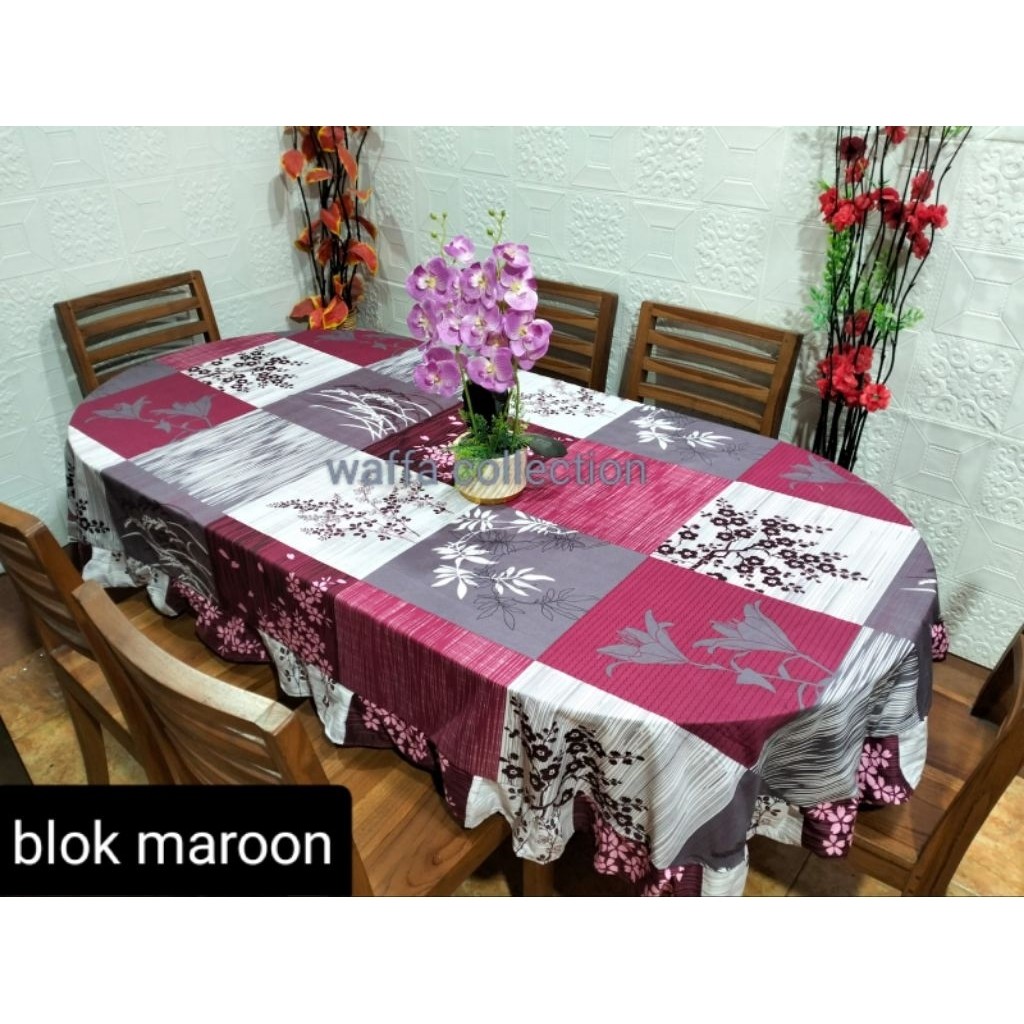Taplak meja Makan Oval 6/4 kursi