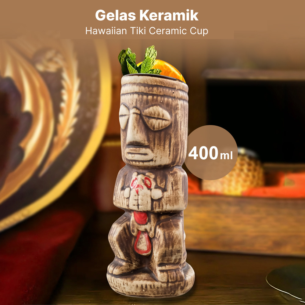 Gelas Keramik Kopi Teh Hawaiian Tiki Ceramic Cup Mug, Gelas Unik Karakter Tiki Bar Coffee Shop Cafe 