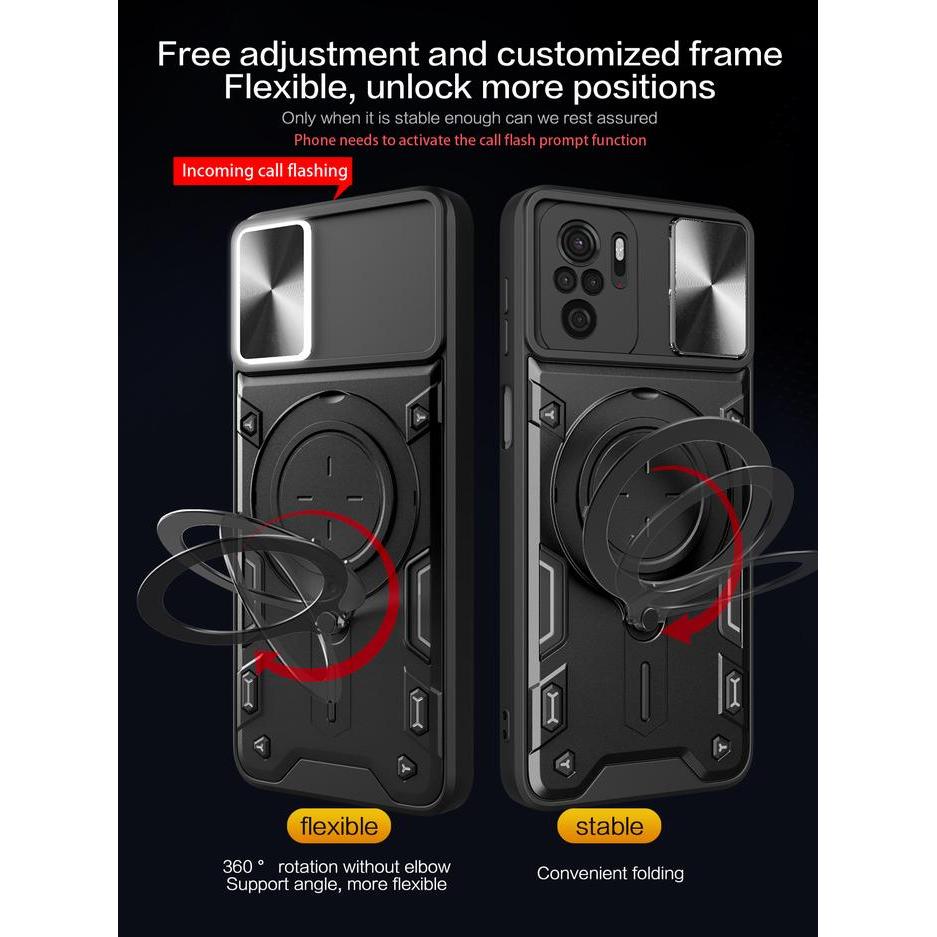 Xiaomi Redmi Note 10 Pro - EvoX Army Flip Lens Armor Case Shockproof - Black
