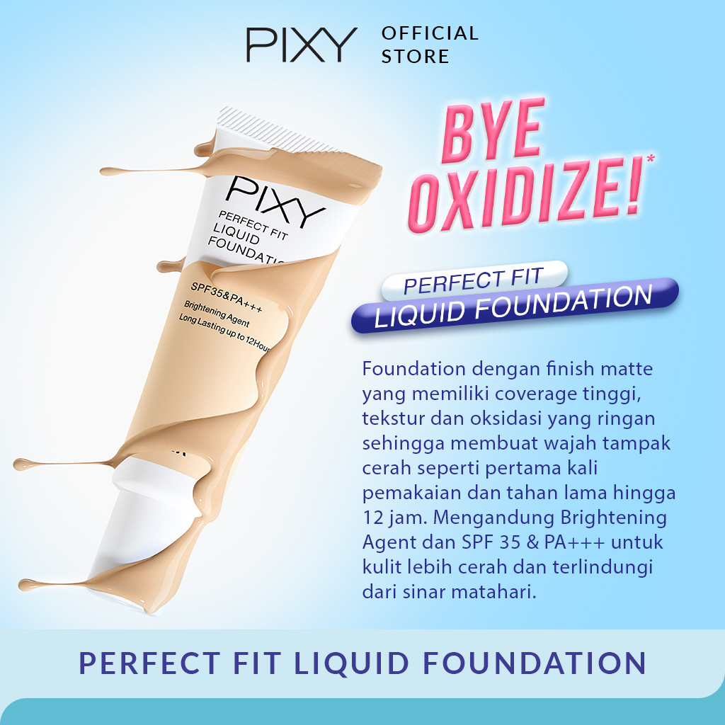 PIXY Perfect Fit Liquid Foundation  Cair Pixy Coverage Natural Halus Ringan Tahan Lama Cocok