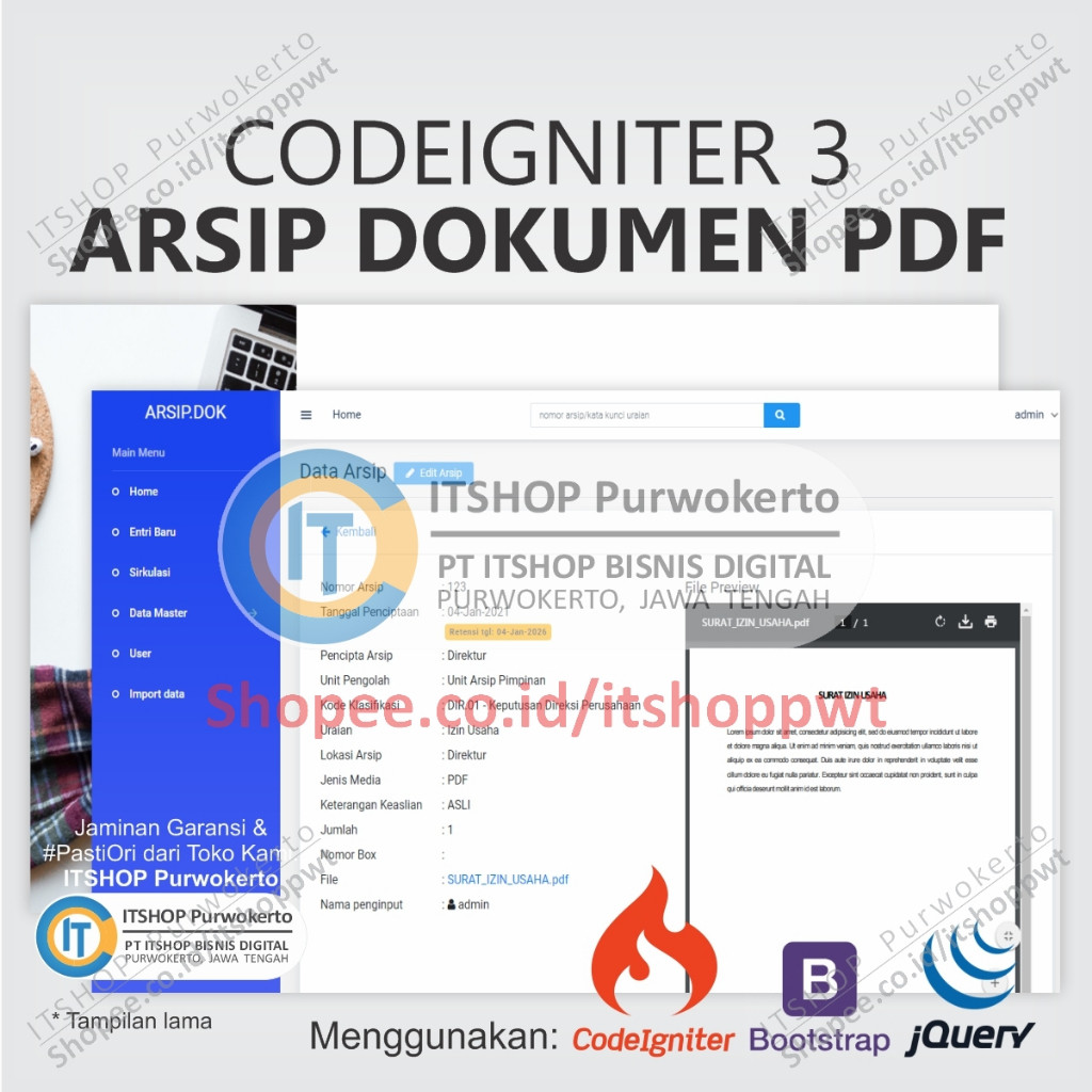 Source Code Aplikasi Web Arsip Dokumen PDF Sirkulasi Dengan Codeigniter 3 MySQL