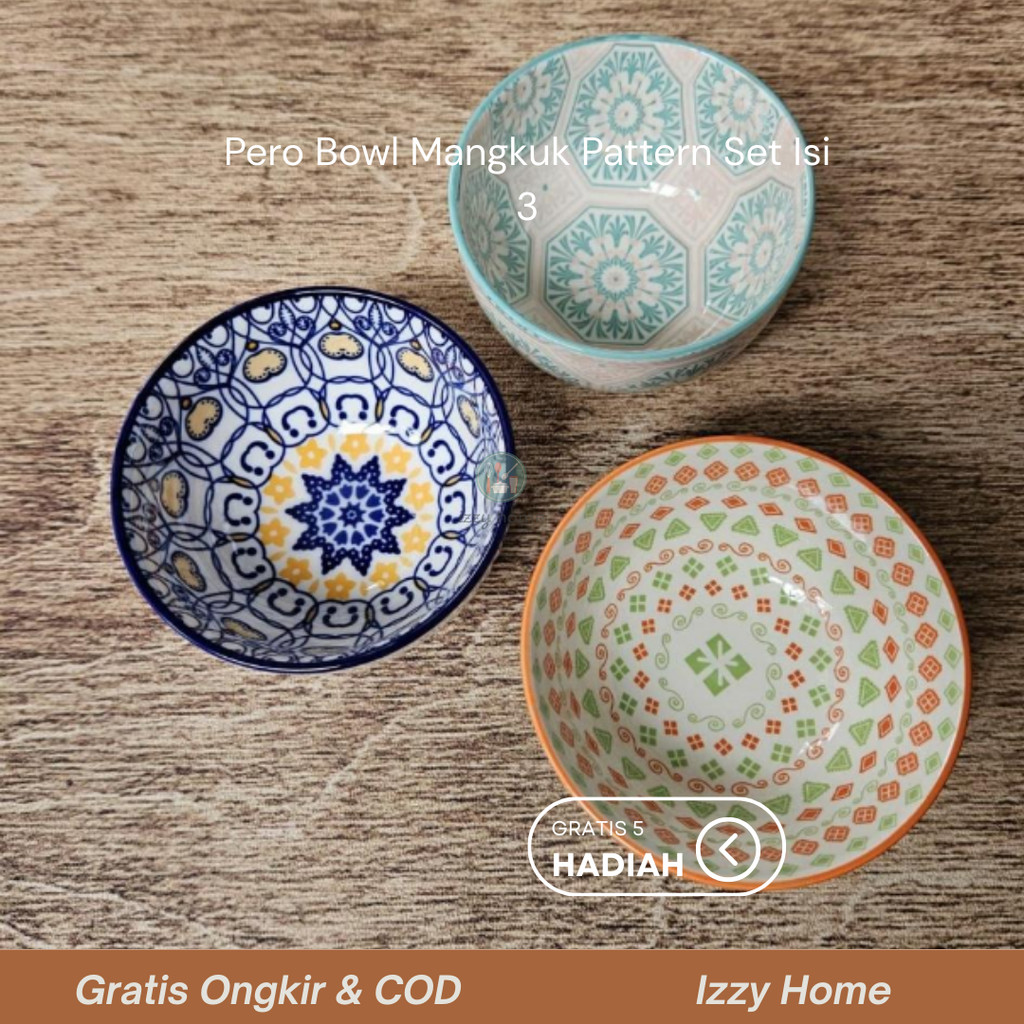 [Gratis 5 Hadiah] Pero Bowl Mangkuk Pattern Set Isi 3