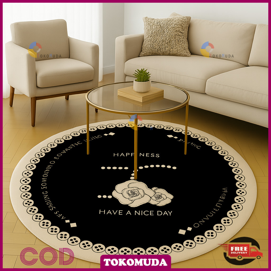 PROMOTOkomuda Karpet Ruang Tamu Diameter 100Cm Bulat Bunga Karpet lantai bulat Karpet Ruang tamu Dek