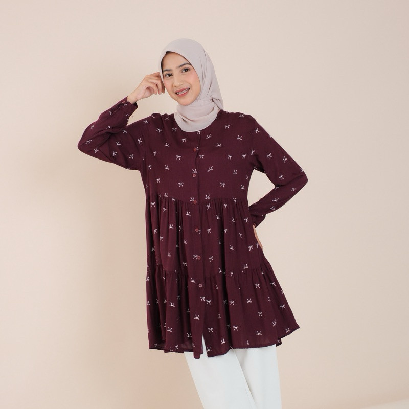 LONG TUNIK RAYON VISCOSE PREMIUM RUFFLE TUNIK BUSUI/TUNIK RAYON MOTIF TERBARU