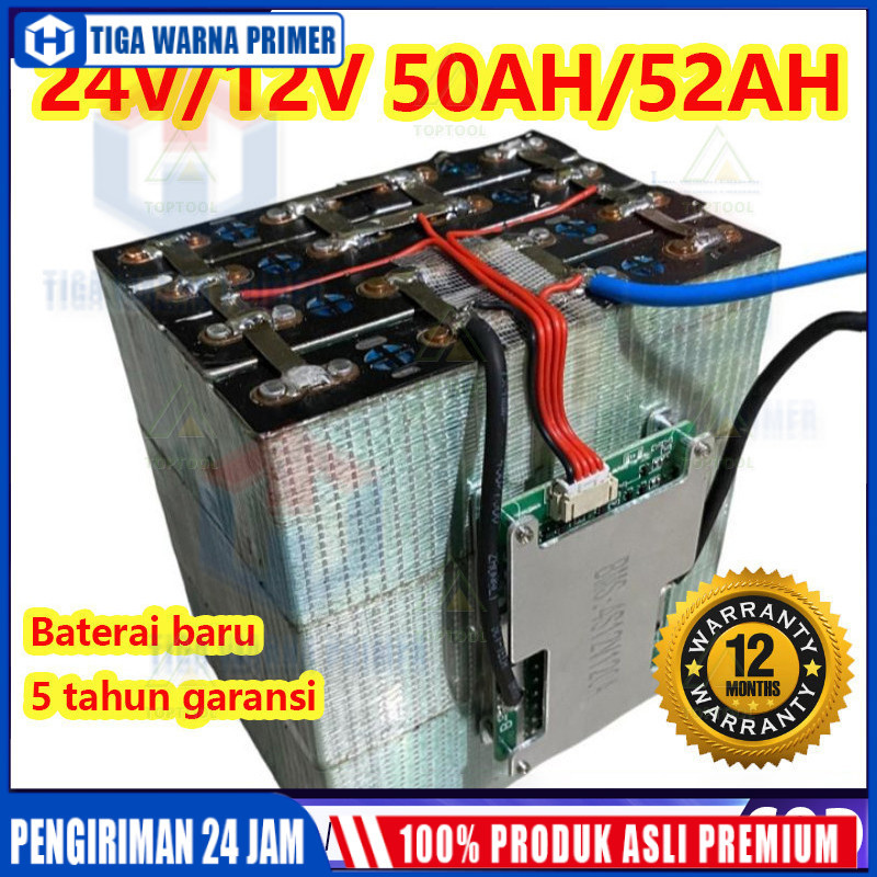 2025 ttery Baterai Lifepo4 12V/24V 52Ah / 24V 50Ah/50Ah include sudah BMS 100A / Non BMS Garansi 24 