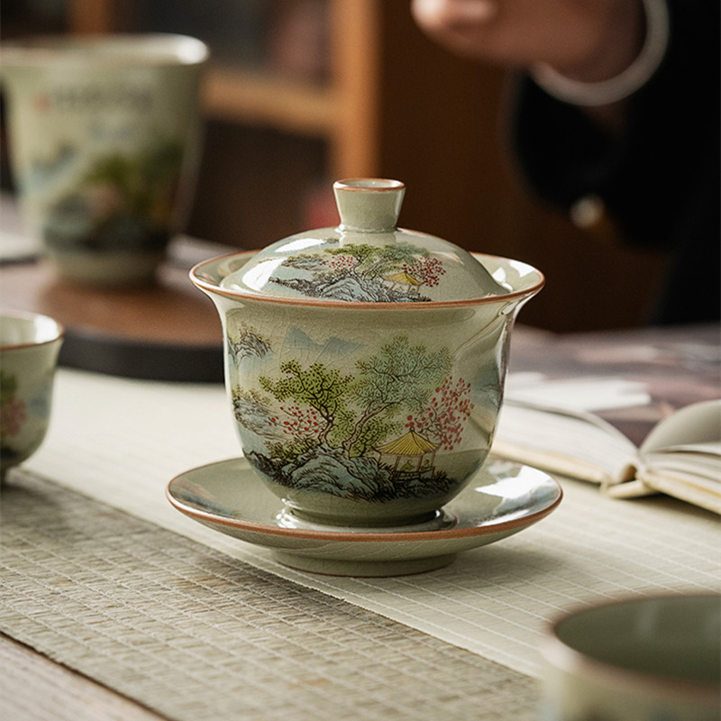 Ceramic Opening  Landscape Gaiwan For Tea Ceramic Tureen Teaware Cup inese Tea Bowls Vintage awan Te