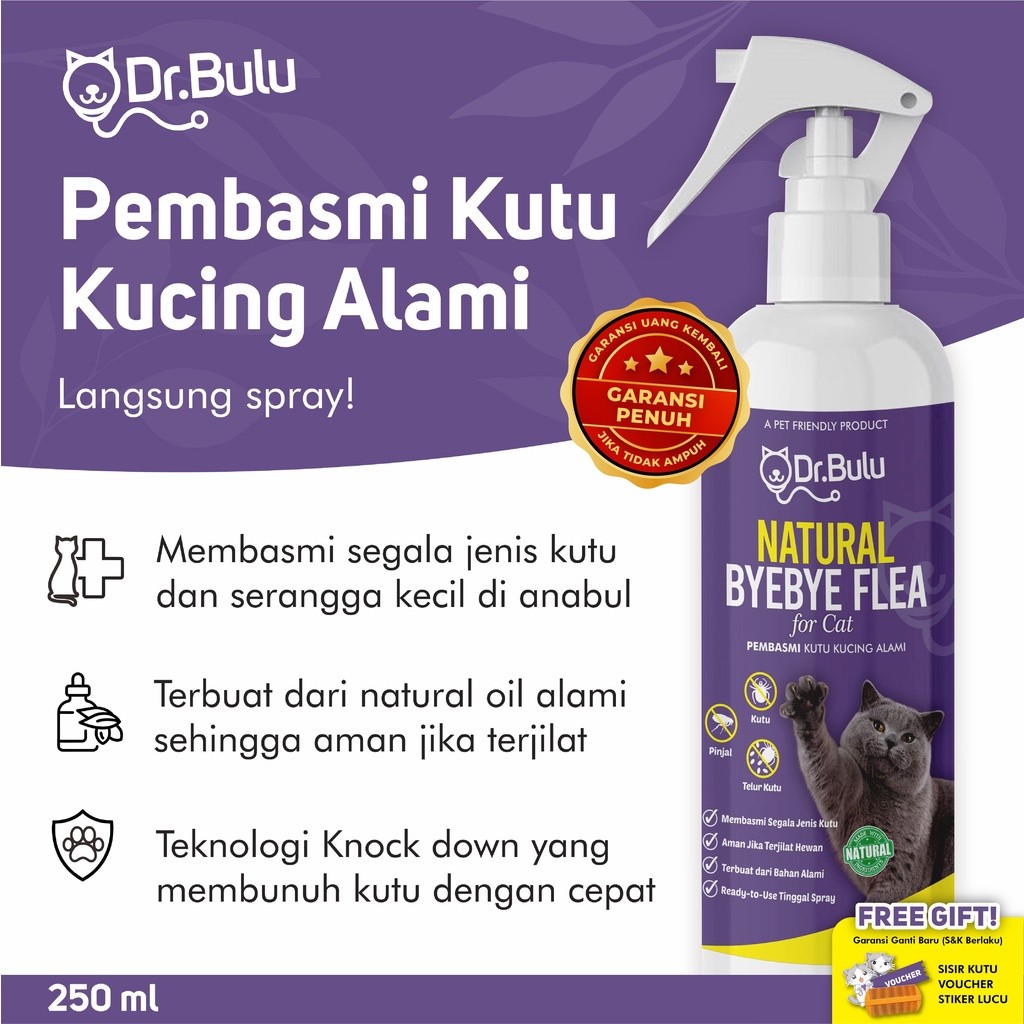 Dr.Bulu - Natural Bye Bye Fleas For Cat - Pembasmi Kutu Kucing Alami, Obat Kutu Kucing Hamil