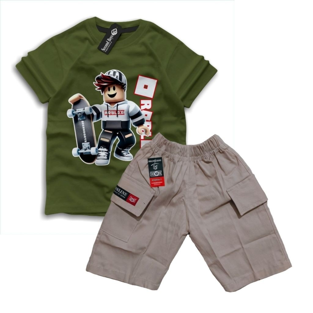 Setelan Anak Roblox Series 1-10 Tahun kaos combad 30s celana twill strecht lembut/Terbaru