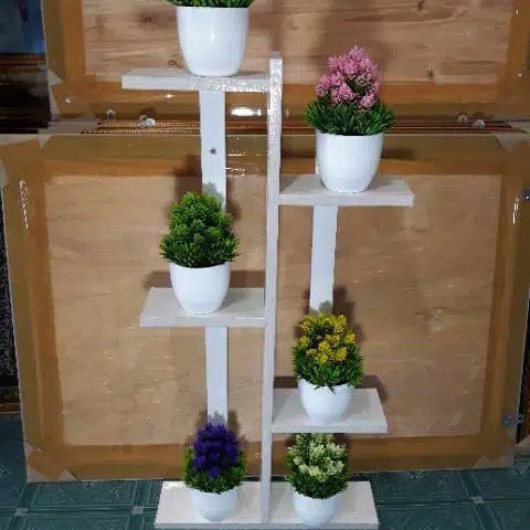 rak bunga kayu minimalis bahan kayu jati