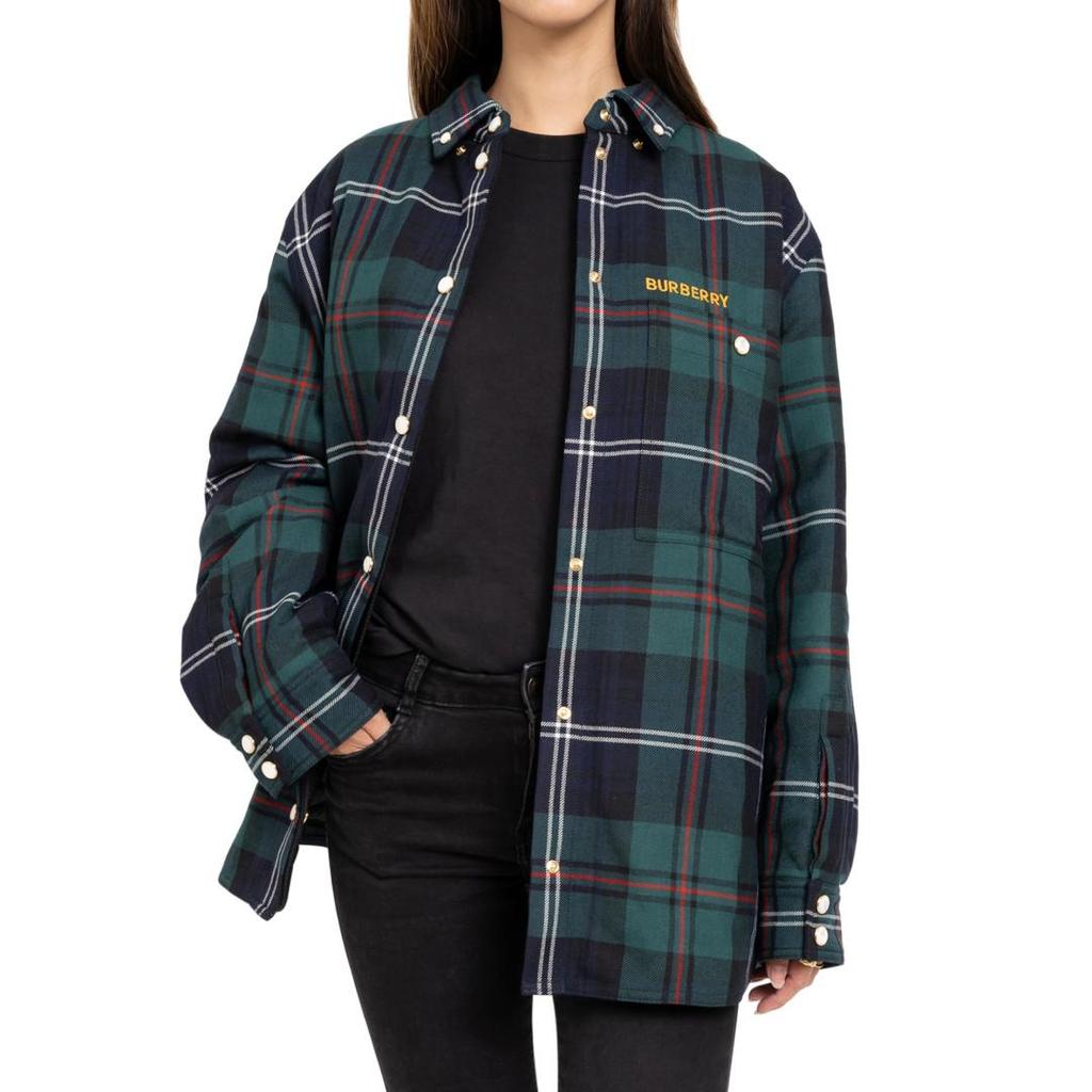 Embroidered logo check overshirt wool