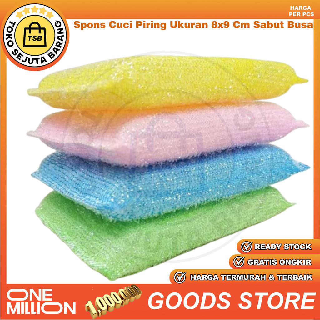 Spons Cuci Piring Ukuran 8x9 Cm Sabut Busa Kain Tempat Dapur Logam Alat Makan Panci Wajan Gelas Komp