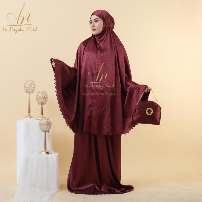 Mukena Dewasa 2in1 Silk Armanita Jacquard Motif Mewah Lasercut - Mahesa Maroon