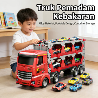 Model Truk Pemadam Kebakaran Kendaraan Konstruksi Katapult Portable Alloy Truk Anak Mainan Penyimpan