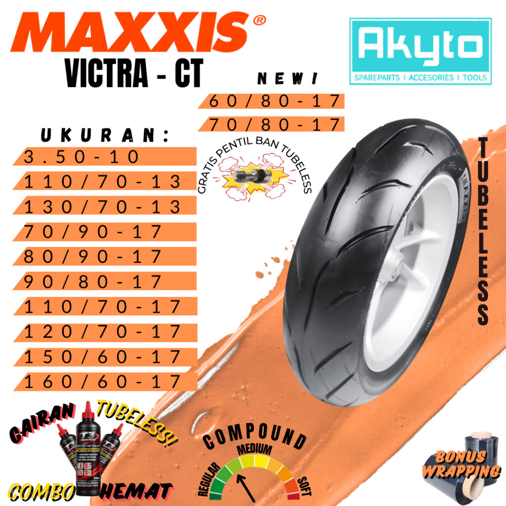 BAN MAXXIS VICTRA CT / BAN TUBELESS FREE PENTIL + WRAPPING / BAN MOTOR R13 R17 , RING 17 RING 13 / M