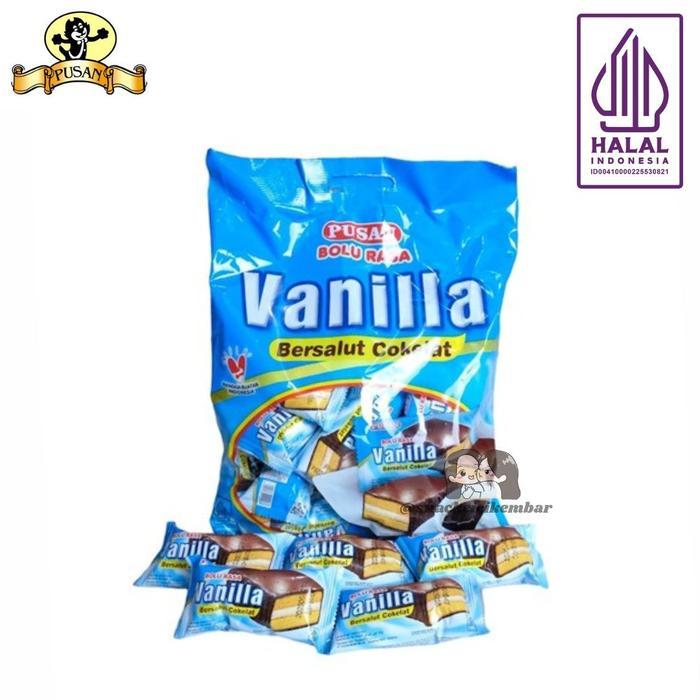 PUSAN BOLU BERSALUT COKELAT RASA VANILLA / STROBERI 320gr ISI 20pcs Food Cemilan - VANILLA