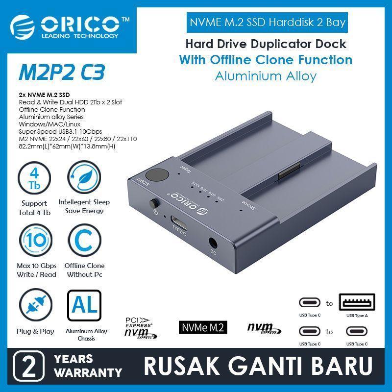 Orico M2P2-C3-C Nvme M.2 Ssd Duplicator Usb 3.1 Type C 10Gbps