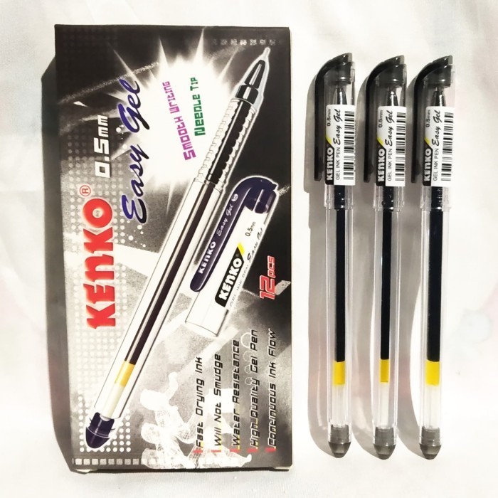 (3 Pcs) Kenko Pulpen Easy Gel 0.5mm Hitam / Biru / Kenko Gel Pen