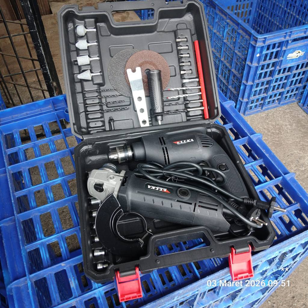 FREE KOPER Biru MAKITA Paket 2 Item Gerinda + Bor 10mm Variable Speed / Gerinda Tangan 4Inch