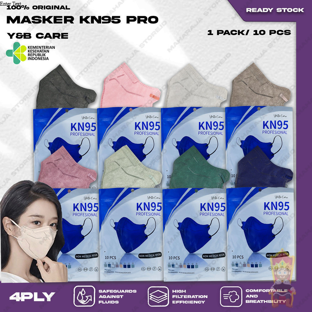 Masker KN95 PRO Y&B CARE 4Ply isi 10Pcs Putih Hitam Warna 95PRO KN 95 PRO 4 Ply Earloop Surgical Mas
