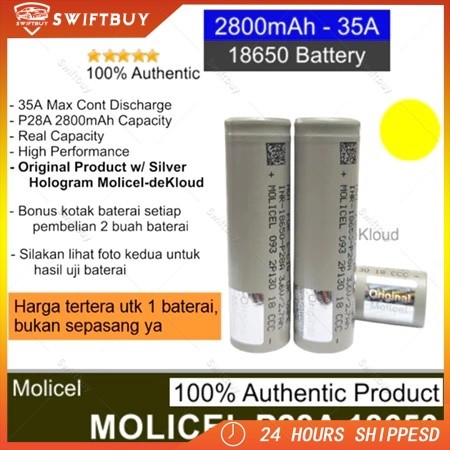 Authentic MOLICEL P28A 18650 Battery | baterai batre batere original