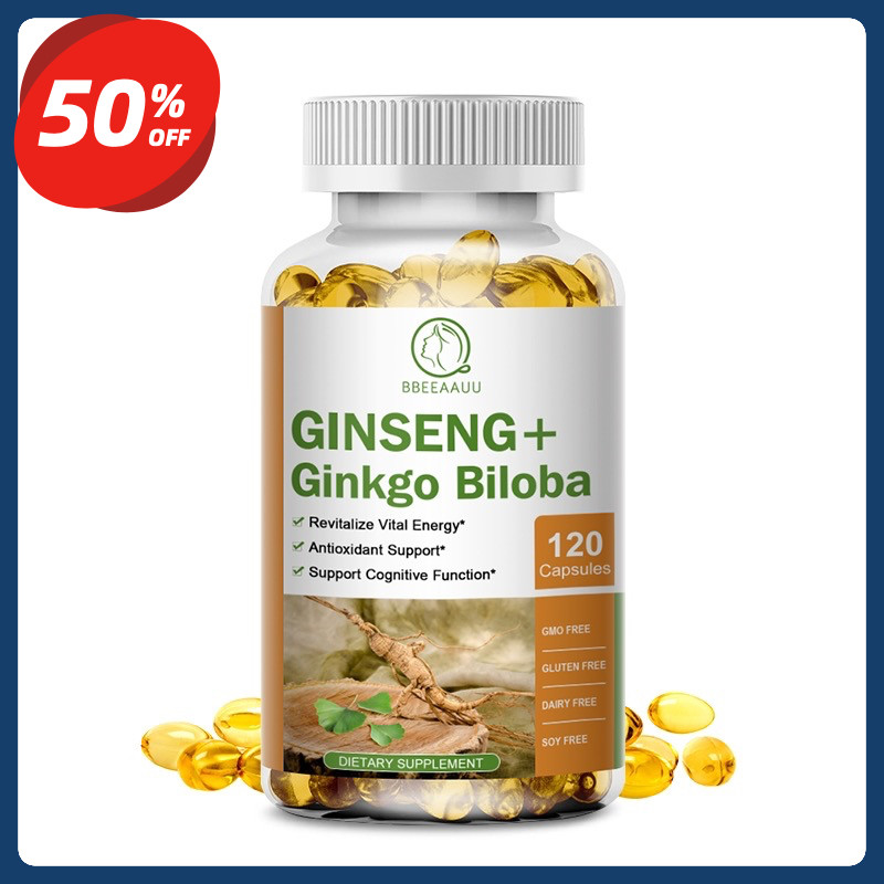 BBEEAAUU Ginkgo Biloba 1000mg dengan Ginseng 120 Kapsul Suplemen Nutrisi Fokus Harian