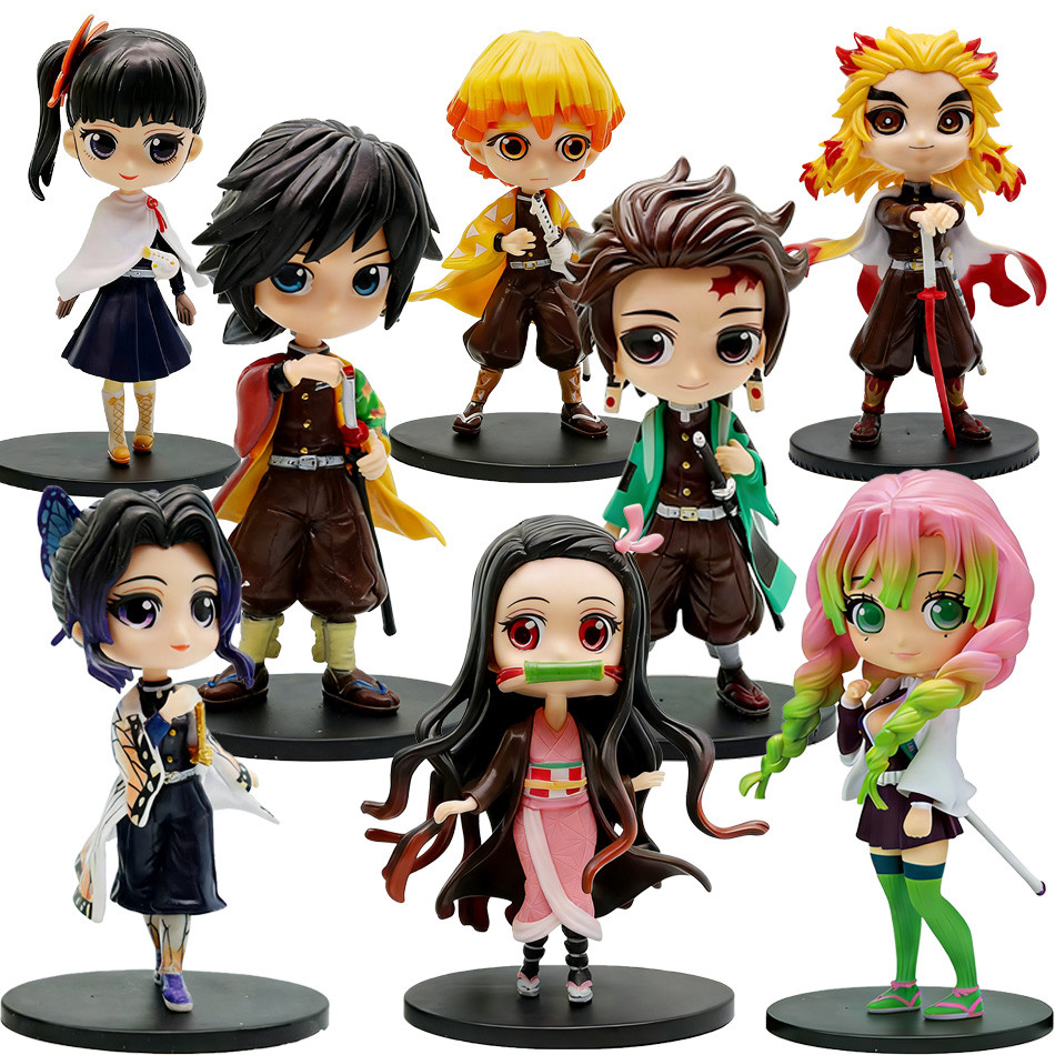 14cm Anime Demon Slayer Figure Toys Tanjiro Nezuko Shinobu Mitsuri Kyojuro Zenitsu Giyu Kanao Qposke