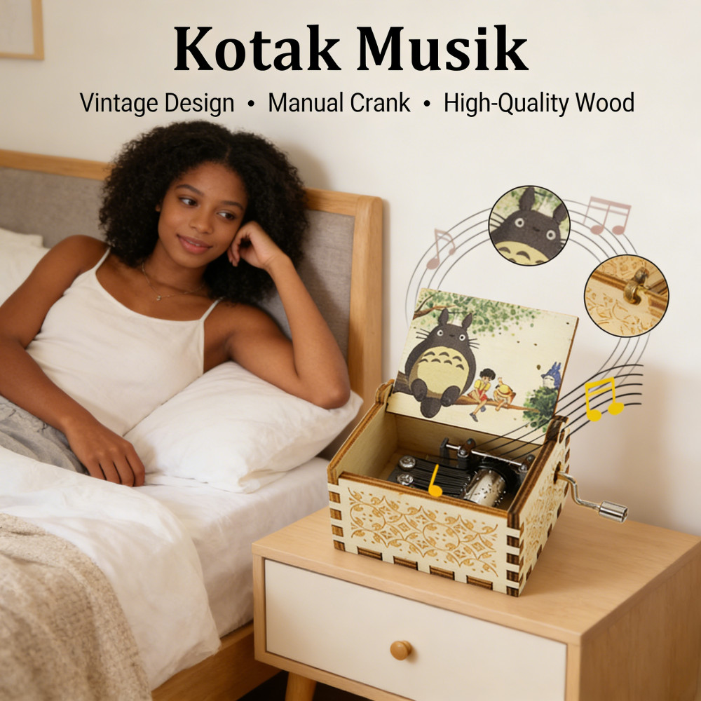 Box Music Wooden Vintage Kayu Manual Kotak Diputar Terbaru Music Terbaru