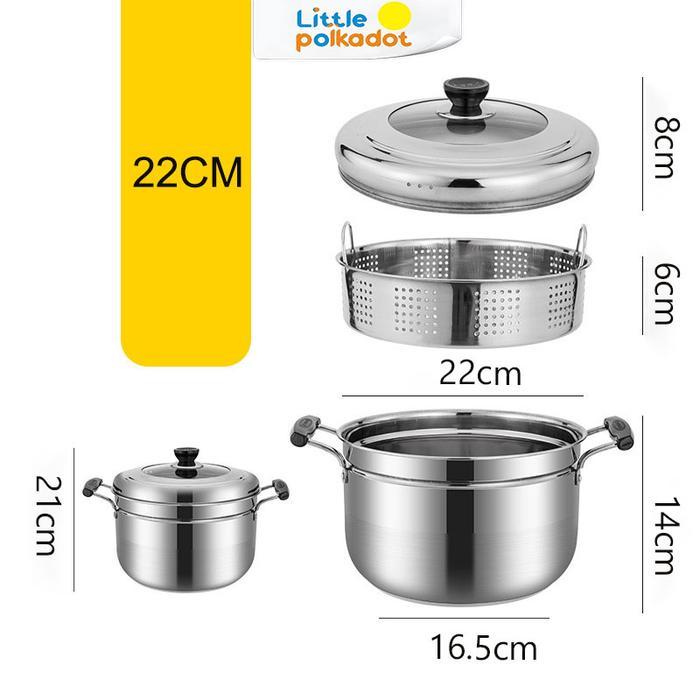 Panci kukusan tutup kaca ukuran besar Panci Kukus 2 Susun Panci Kukus Stainless Steel Dandang Panci 