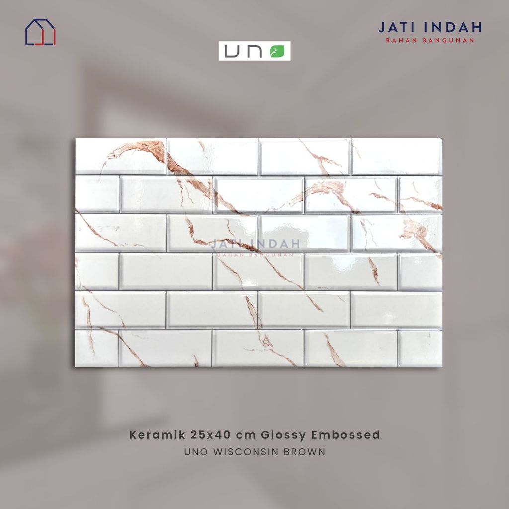 Keramik Dinding Subway Tile Glossy Embossed 25x40 UNO WISCONSIN BROWN