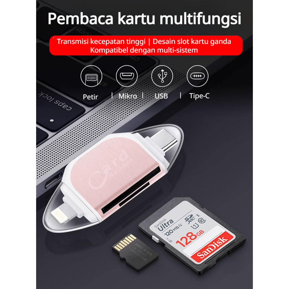 Baca 6 Jenis Kartu Sekaligus  GK Card Reader Multifungsi - Adaptor Memori/USB 3.0/Kompatibel HP & PC