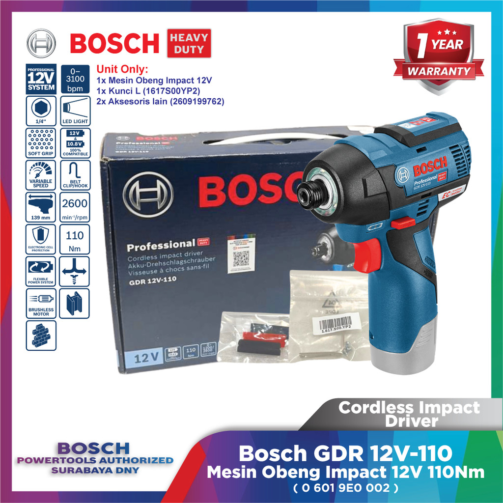 Bosch GDR 12V-110 Impact Driver Cordless 12V Mesin Obeng Impact 110Nm