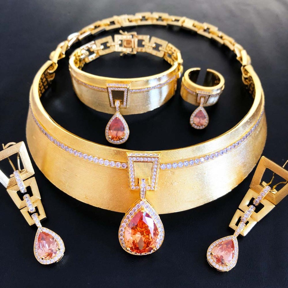 GODKI African 4PCS Italia18K Gold Plated Wide Bold Choker Statement Jewelry Sets For Women Wedding I
