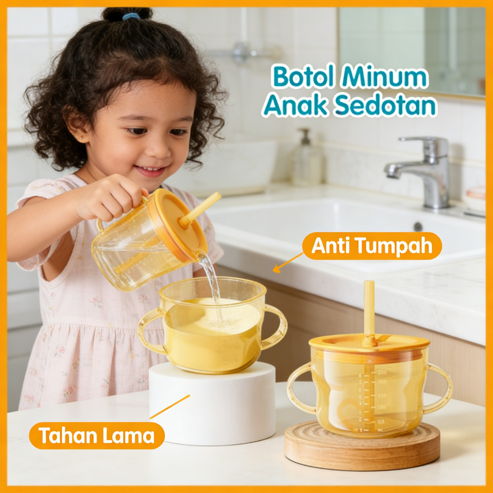 Anti Tumpah Baby Bayi Cangkir Gelas Minum Sedotan Straw Training