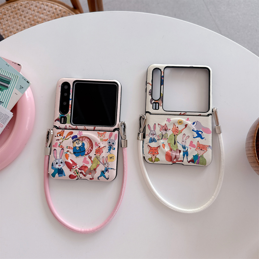 Casing Samsung Galaxy Z Flip7 Kartun Lucu Zootopia Magnetik dengan Rantai Flip6 Casing Samsung Galax