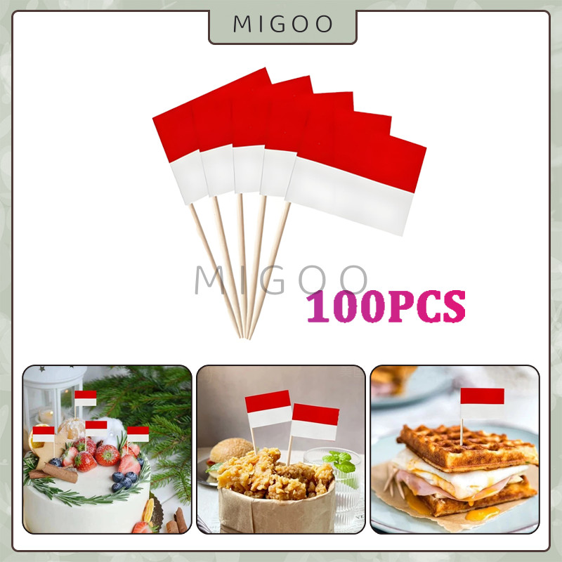 100pcs Tusuk Gigi Bendera Indonesia Bendera Tusuk Burger