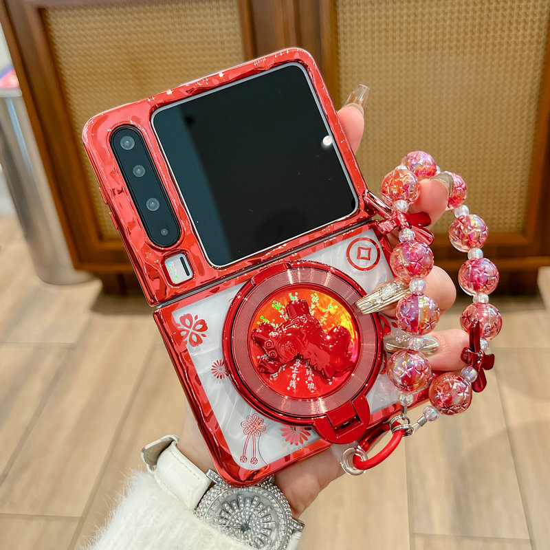 Casing ponsel lipat untuk Huawei Pura X Pola kuda berputar elektroplating dengan gelang penyangga, c