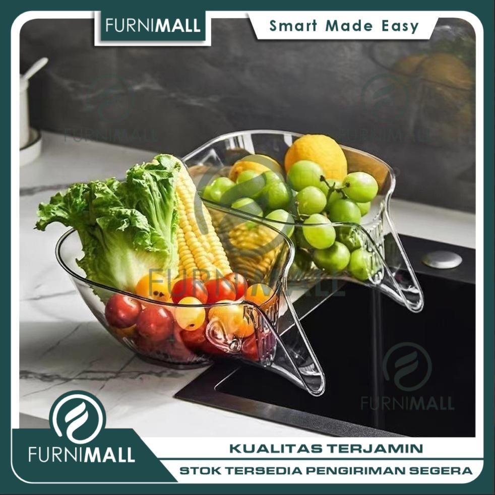 FURNIMALL Baskom Tirisan Corong Transparan Peniris Buah Sayur Dan Beras Akrilik Estetik Untuk Dapur 
