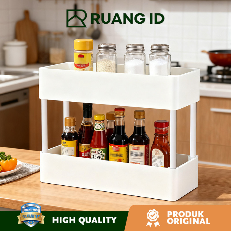 2 Tingkat Plastik Serbaguna Square Rak Rak Dapur Serbaguna Susun Dapur Kamar Mandi Rack Peyimpanan S