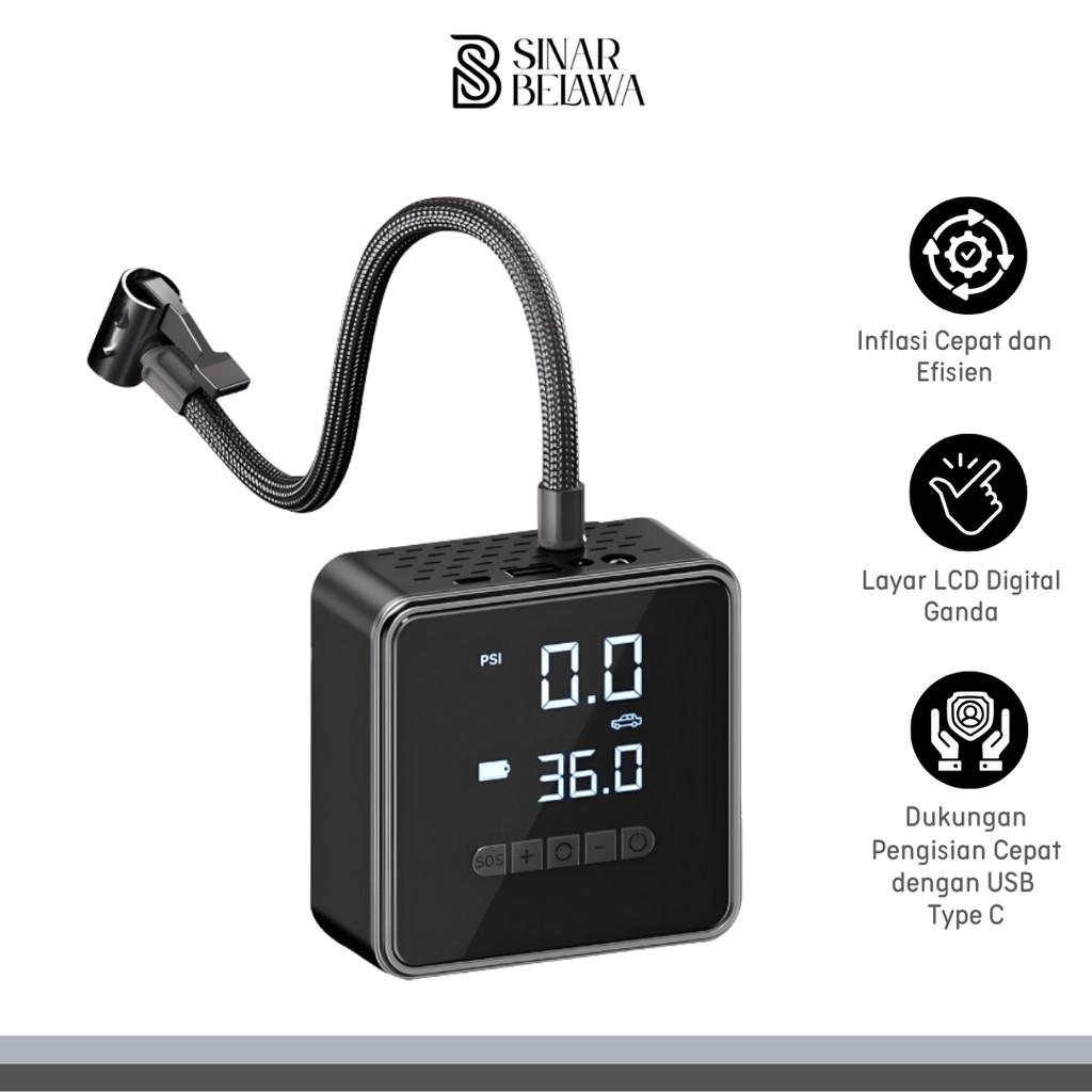 Pompa Ban Elektrik Portable Air Compressor 150PSI 6000mAh