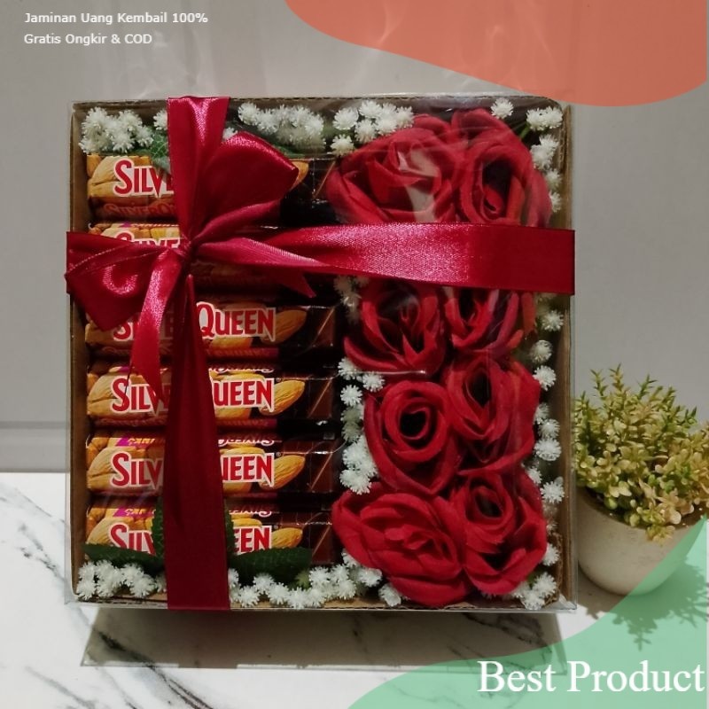 Hampers Coklat Silverqueen flower bloom box,kado ulang tahun, kado hari guru,hampers valentine,hampe